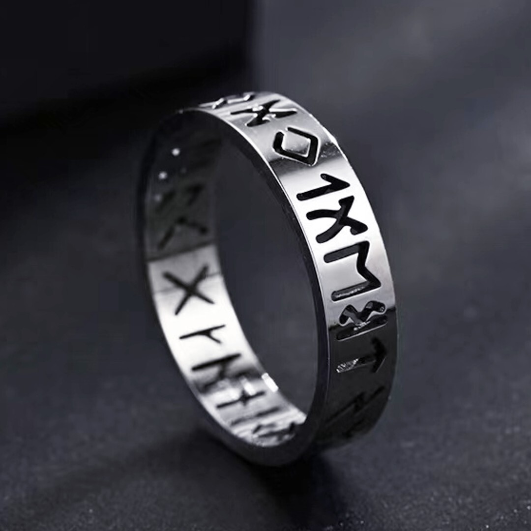 Silver Norse Viking Rune Band Ring For Men Women Stainless Steel Jewelry Gift