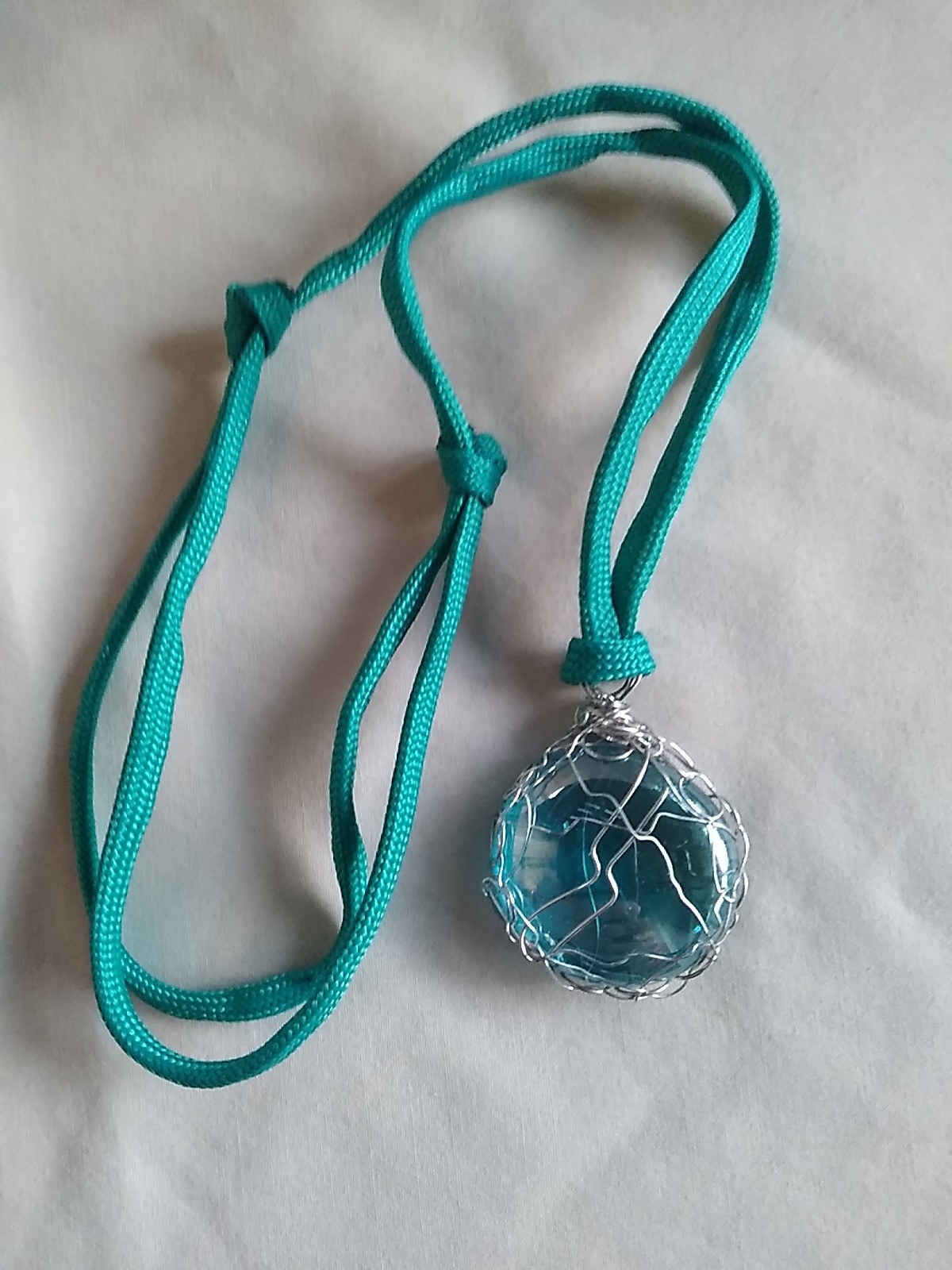 Boho Necklace Wire Wrapped Glass Pendant Necklace 19″ Gift