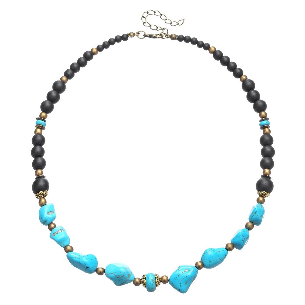 Dainty Blue Turquoise Choker Irregular Black Onyx Healing Men Gemstone Necklace