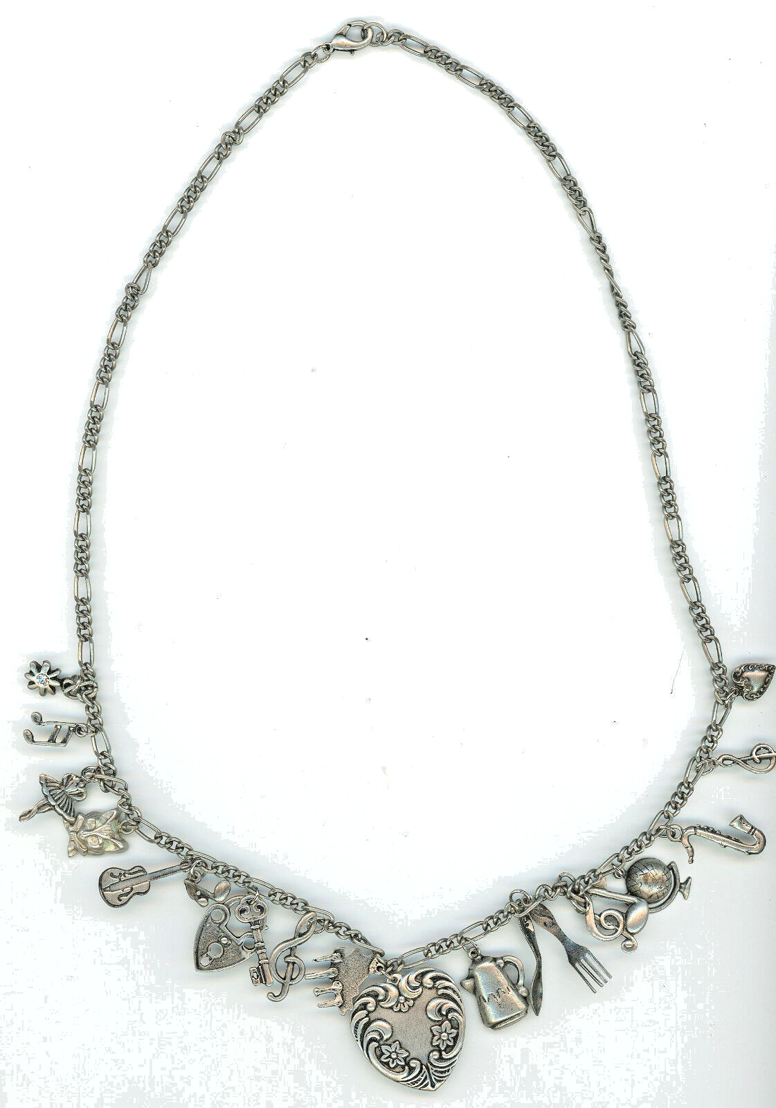 Charm Necklace 11 1/2″ Drop Biggest Heart 1 1/8″ x 1 1/8″ Chain in U.S. B4-A6