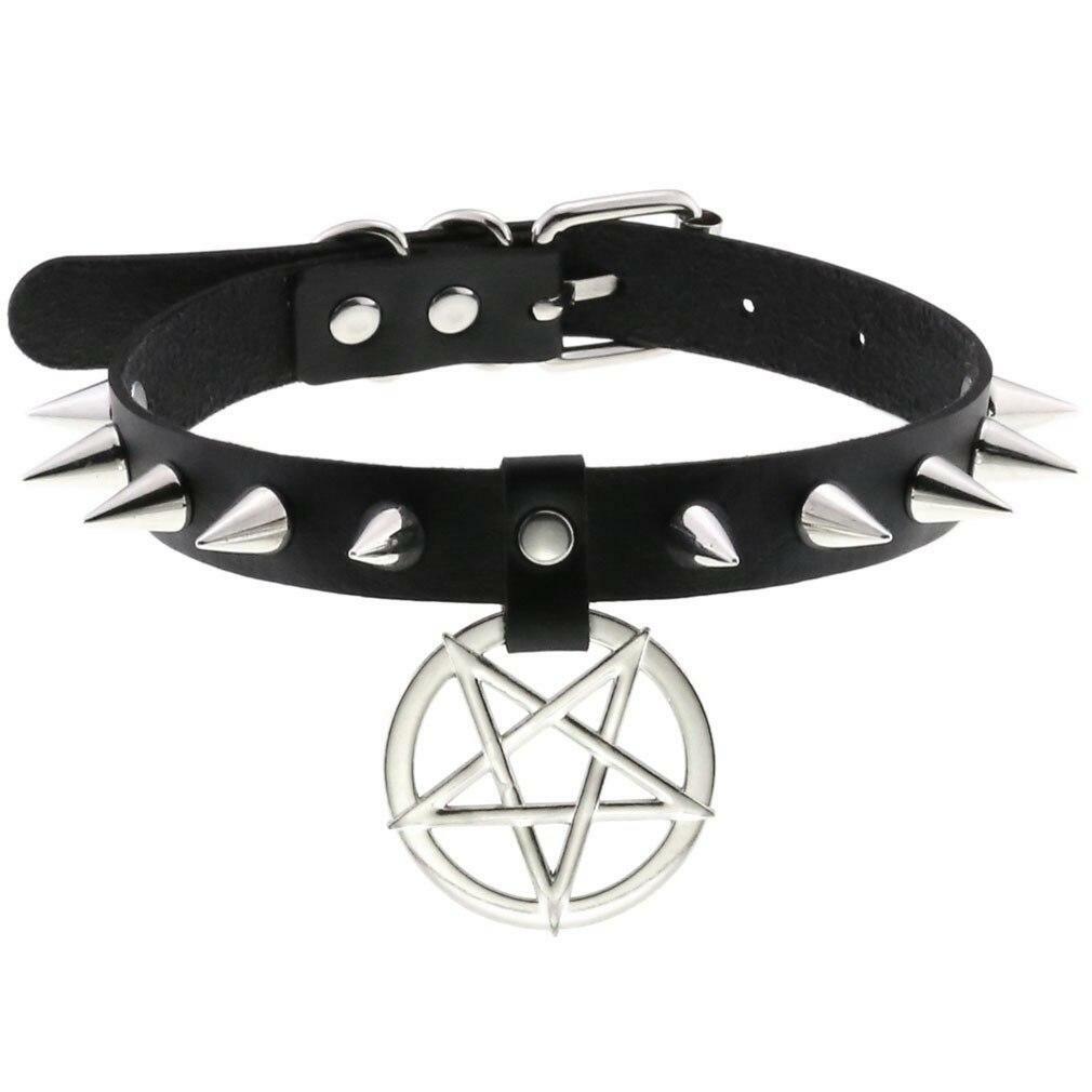 Women O Ring Neck Collar Chain Gothic Punk Studded Pu Leather Choker Necklace