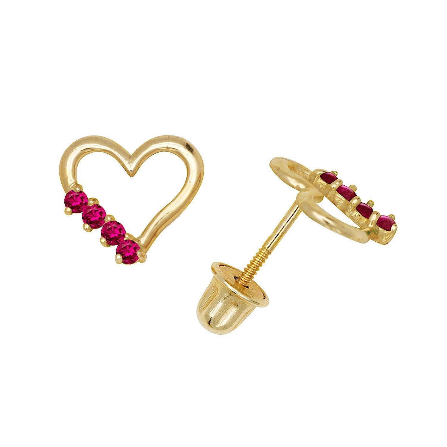 14K Yellow & White Gold Elegant Heart Shaped CZ Stud Earrings for Women