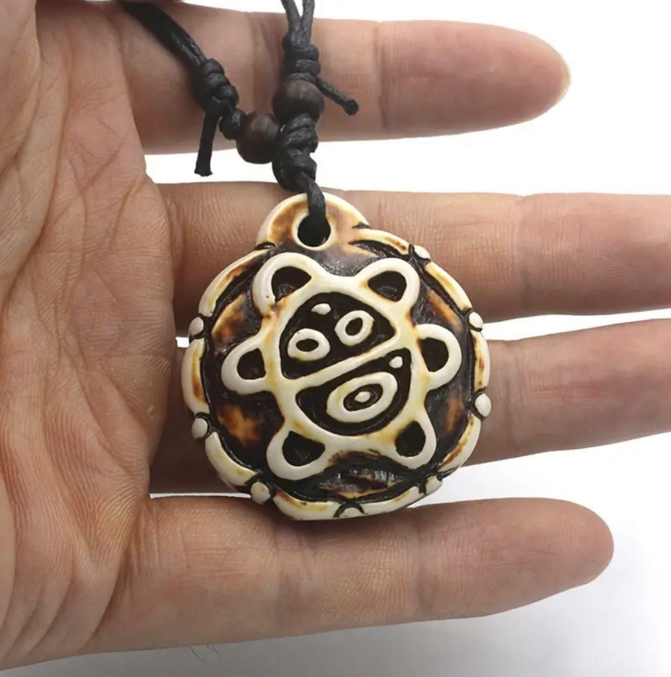 Puerto Rico Unisex Adult Tribal Imitation Bone Necklace & Pendant Sun NEW