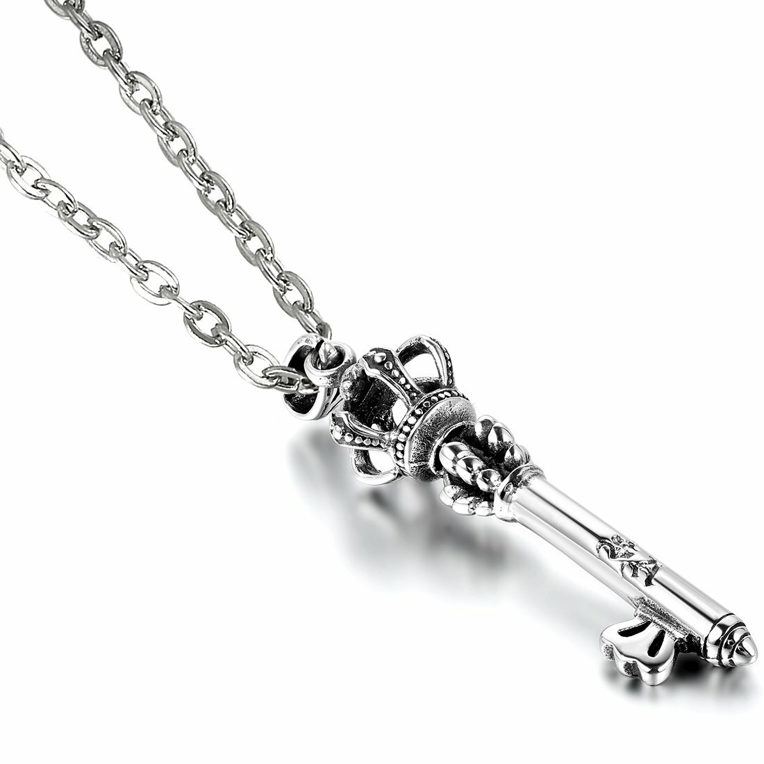 Mens Womens Imperial Crown Key Stainless Steel Pendant Necklace Chain Jewelry