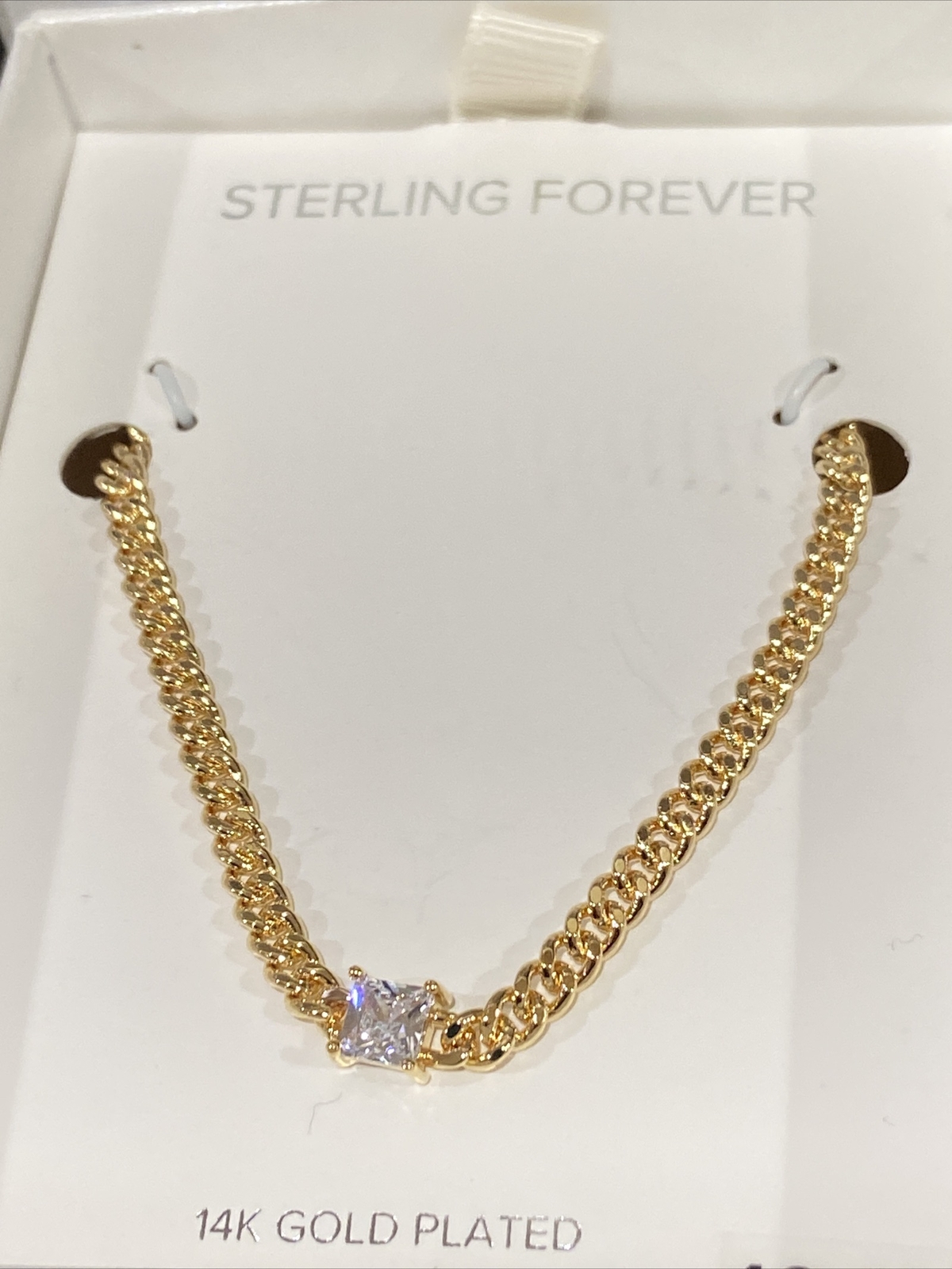 Sterling Forever 14k Gold Plated Cubic Zirconia Curb Chain Necklace