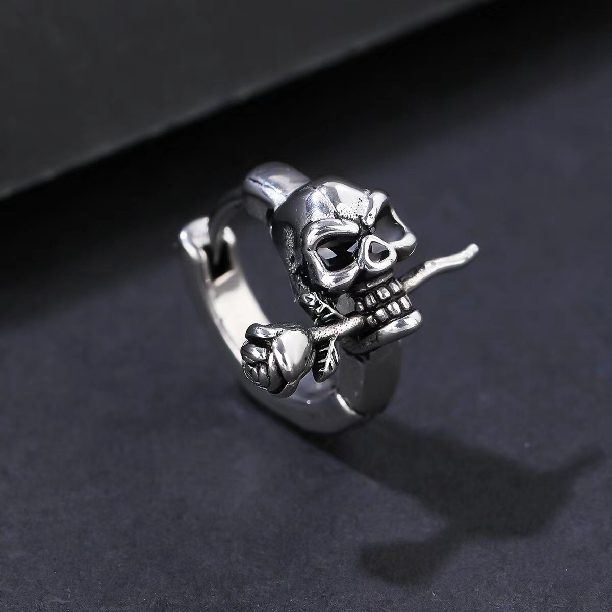 Silver Small Skull Huggie Hoop Earrings Men Women Stainless Steel Jewelry Gift
