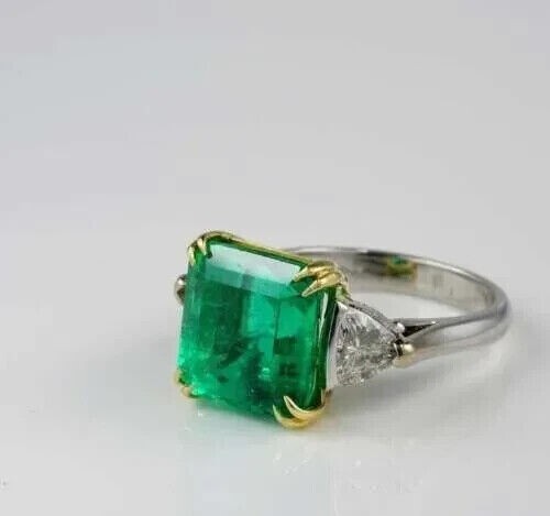 3.75 Ct Simulated Emerald & Diamond Engagement 925 Sterling Silver Ring