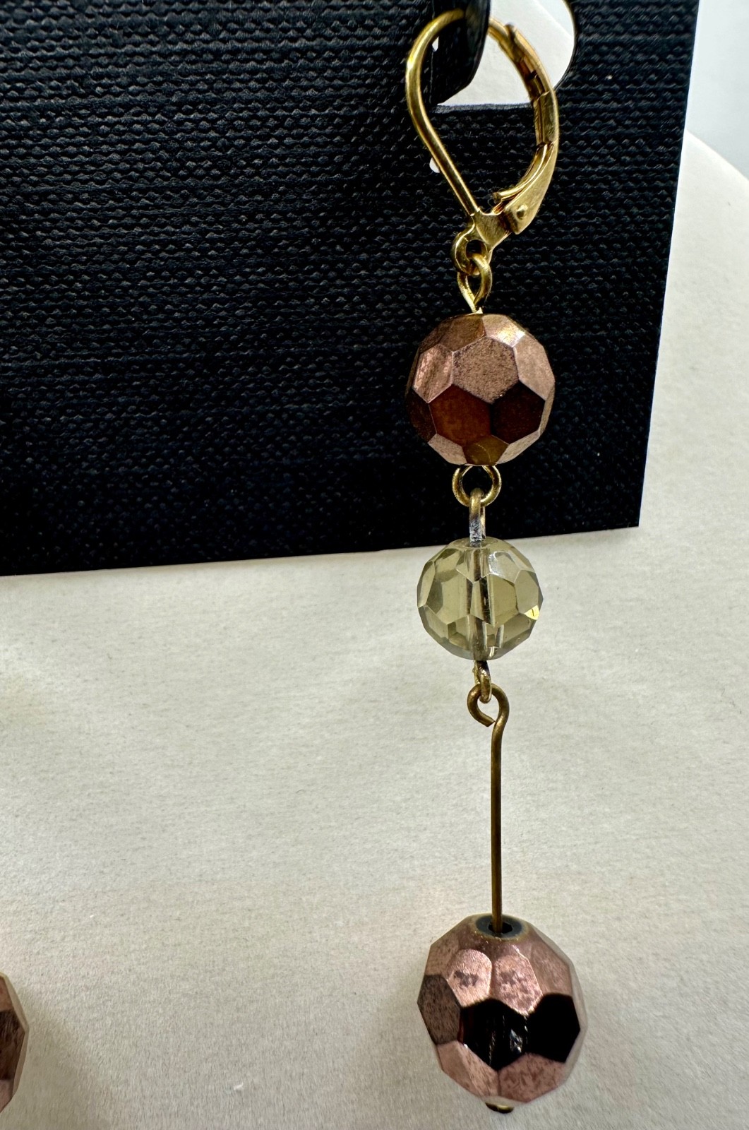 Cookie Lee Genuine Crystal Dangle Earrings Bronze Gold Tone Faceted Beads NWT