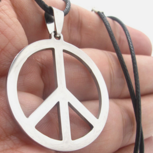 TWO Adjustable Necklaces Brown Peace Sign Design Tribal & Sleek Stainless Steel