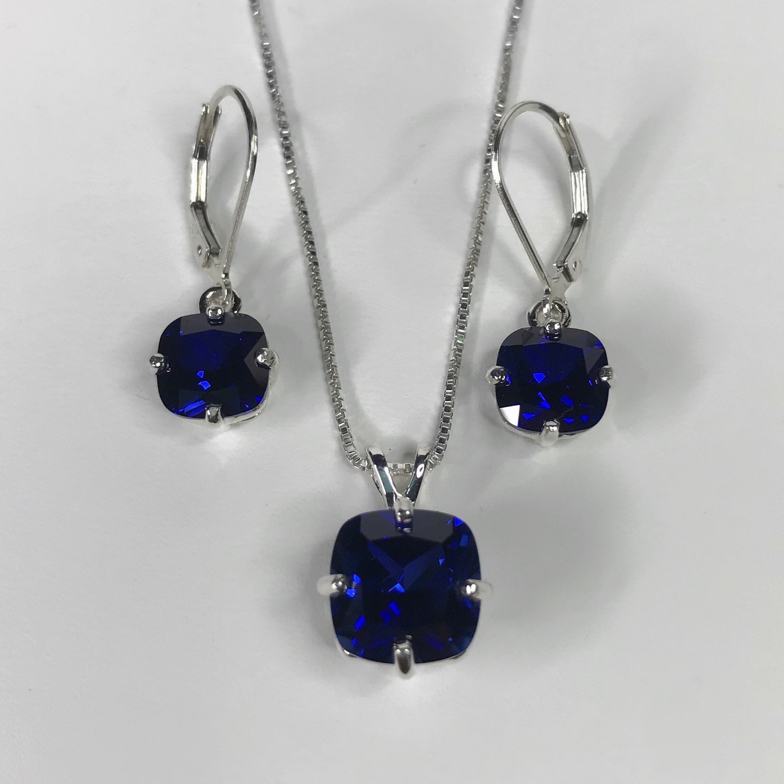 3.5ct Simulated Blue Sapphire Drop Earrings Pendant Set 14k White Gold Plated