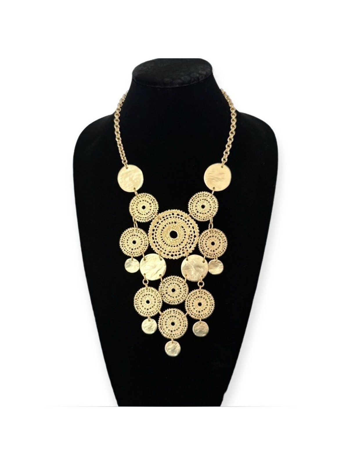 CHICO’s Brilliant Gold Medallion Disc Statement Bib Necklace | LIGHTWEIGHT | NWT