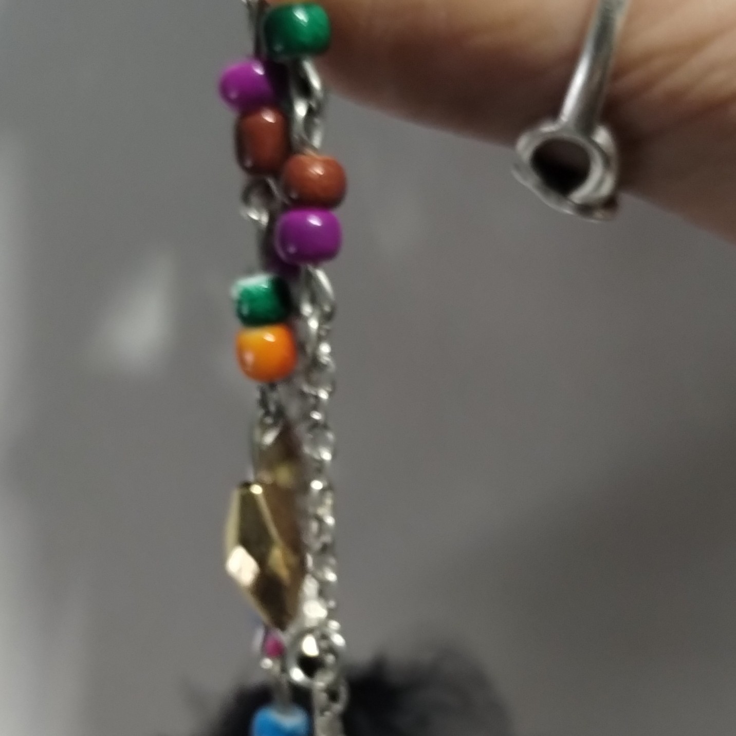 12 Inch Long Dangle/Drop Feather Earrings, Multicolor Beaded Silver-Tone Chain
