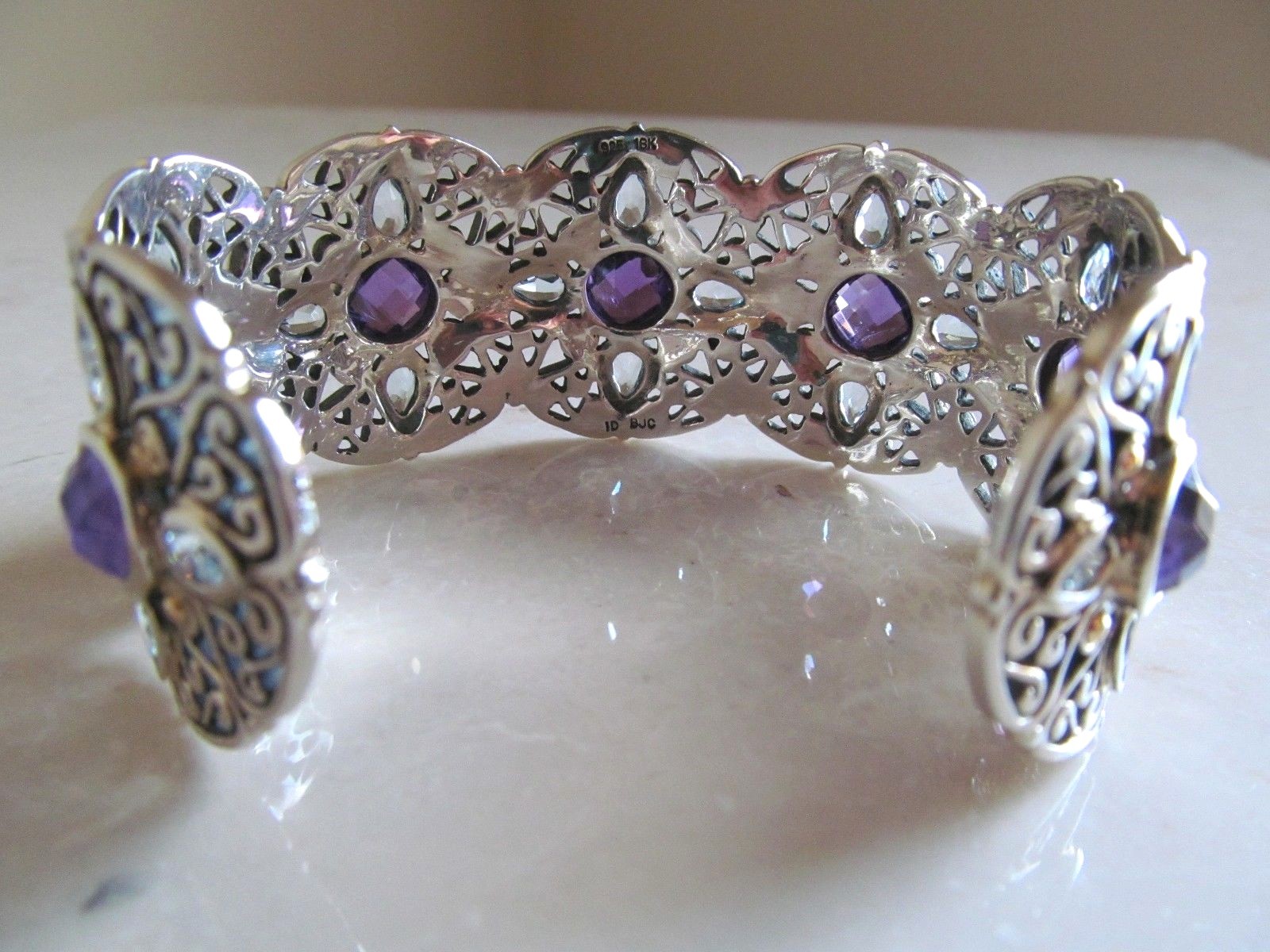 SAMUEL B. STERLING & 18 KT AMETHYST & BLUE TOPAZ GEMSTONE BRACELET $1200.+