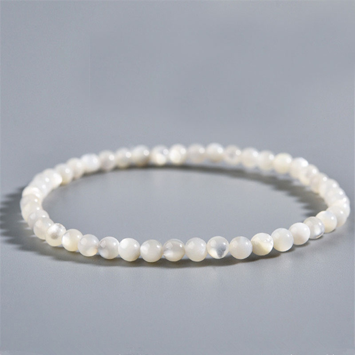 Handmade Mother of Pearl Elastic Stretch Bracelet – 4mm Round Gemstone Bead