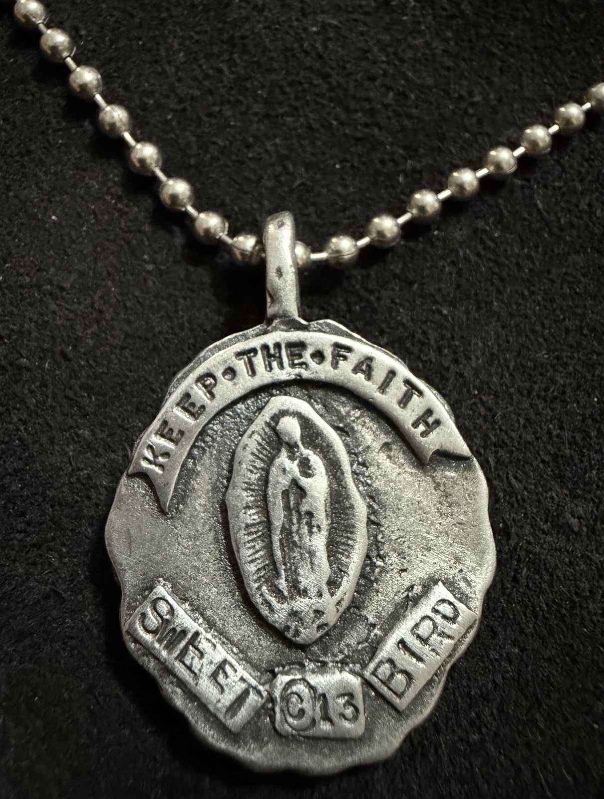 Sweet Bird Studios Virgin And Heart Necklace Double Sided Preowned