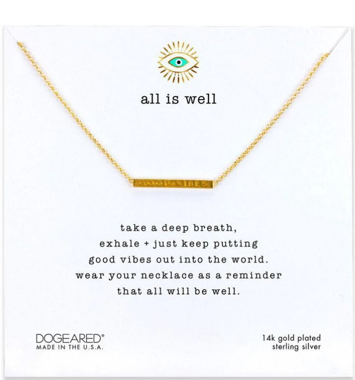 Dogeared All is well good vibes bar Chain Necklace, 14K 16″ +2″ Extender~ T3