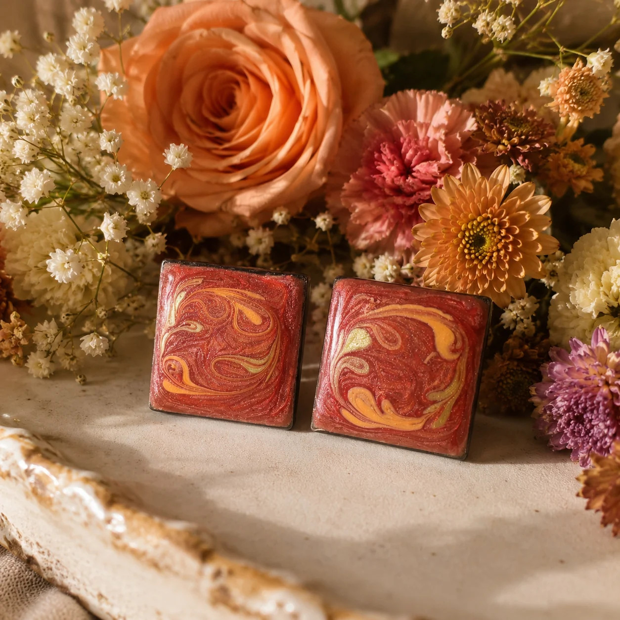 Charming Vintage Pink Square Earrings