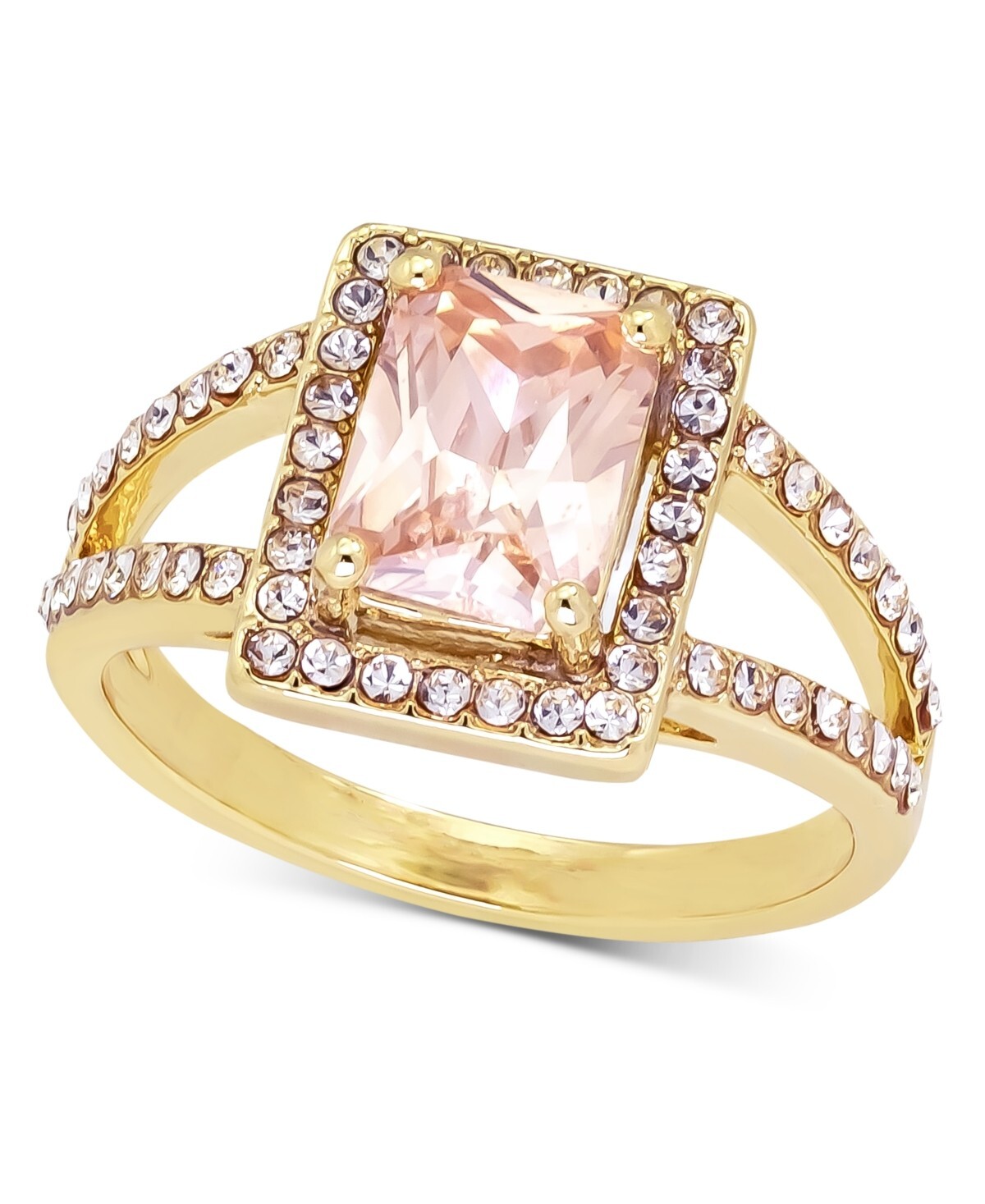 Charter Club Gold-Tone Pave & Color Square Crystal Split Ring, Gold Size 6 J62