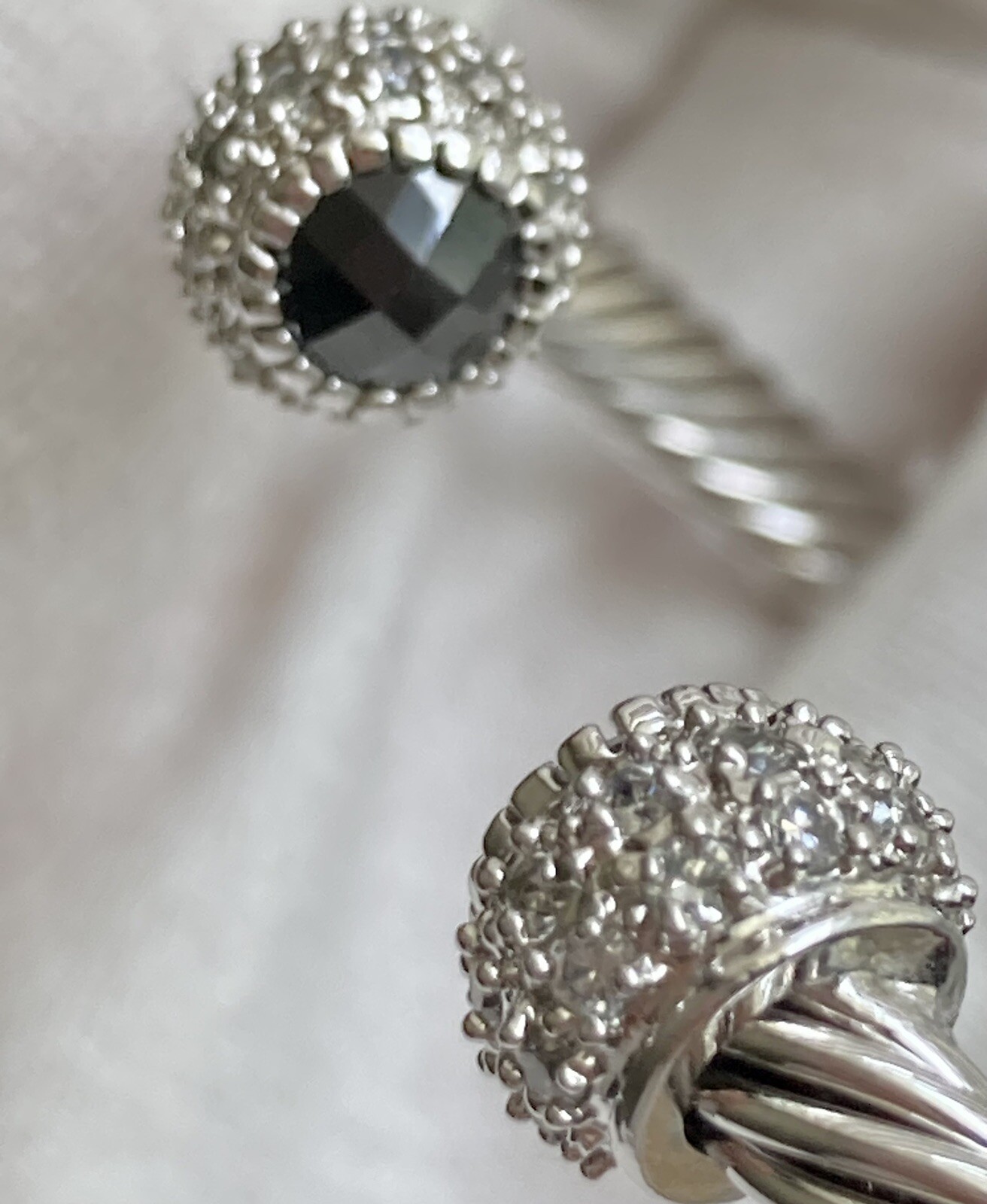 Silver Tone Twisted Cable Cuff Bracelet Clear & Jet Black Crystals 7.25in 20.6g