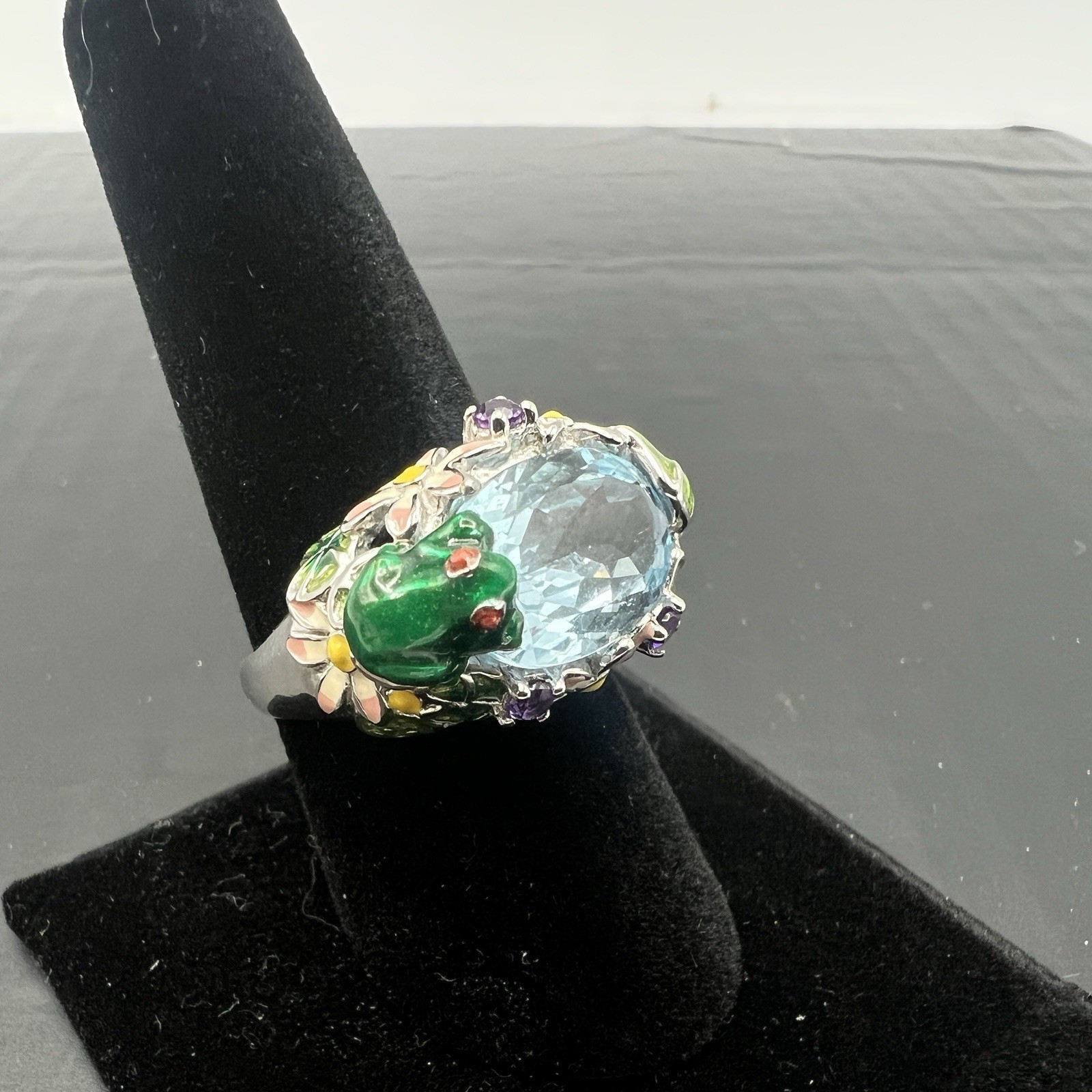 Ross Simons Sterling Silver Frog Pond Ring Blue Topaz Amethyst Enamel Size 9