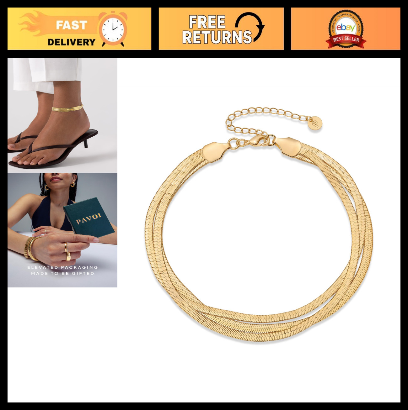 14K Gold Plated Chain Anklets for Women – Minimalist Dainty Ankle Bracelets – Tr