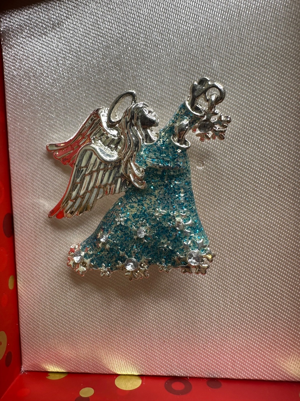 Christopher Radko Brooch Pin Blue Silver Glitter Boxed Shiny Brite New in Box
