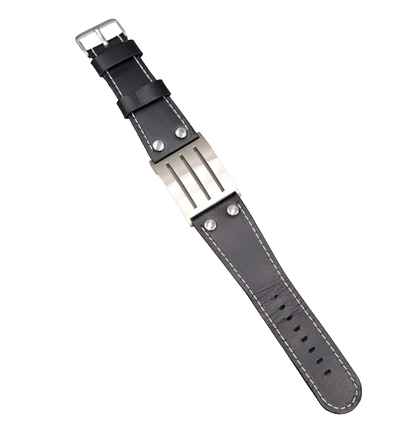 Mens Chisel Stainless Steel Black Leather Bracelet