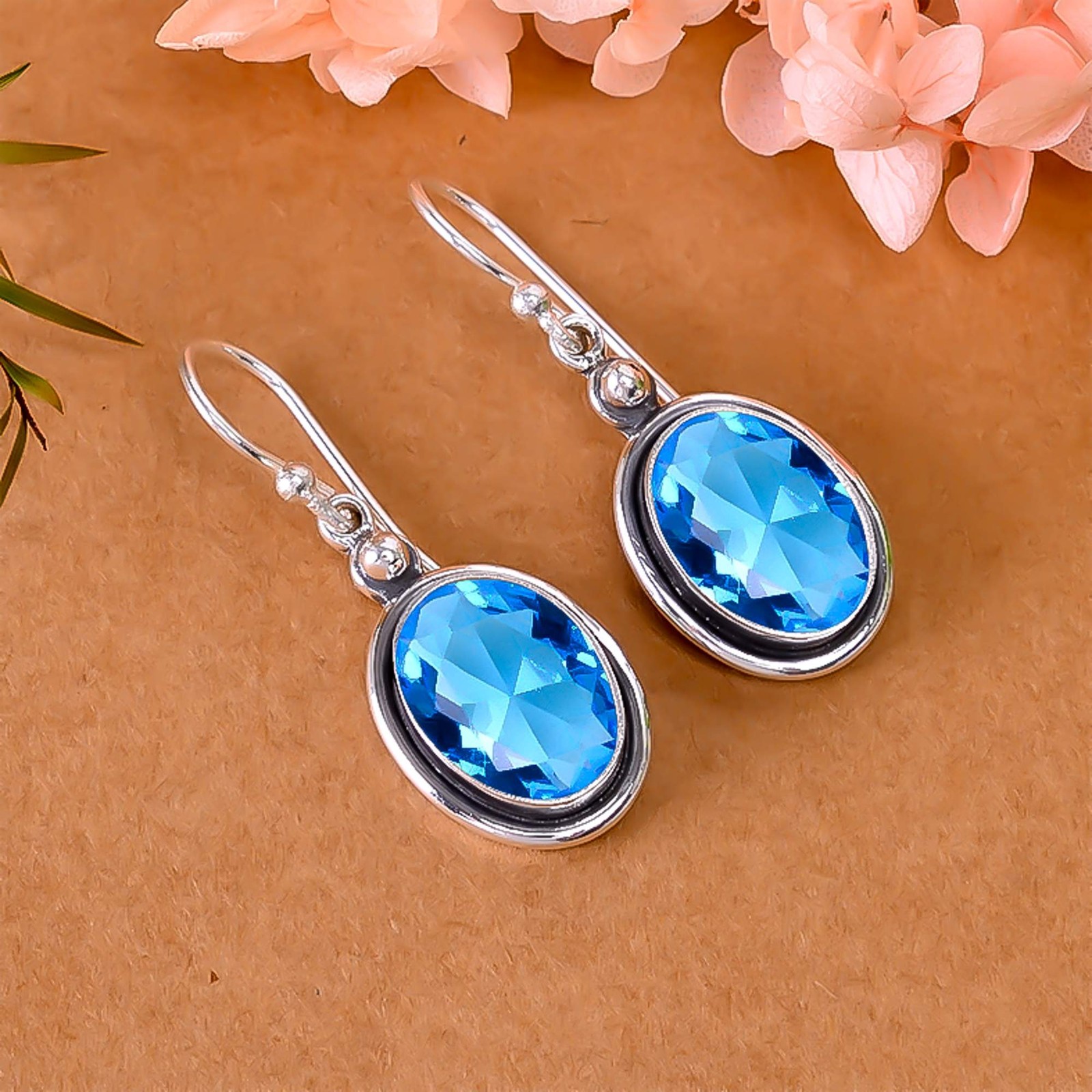 Blue Topaz 925 Sterling Silver Earring, Christmas Gift, Gift For Her E138415