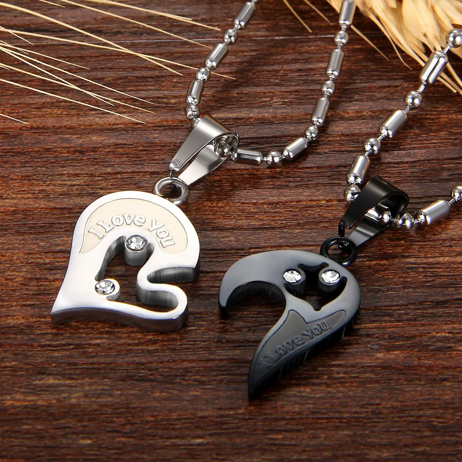 2-Piece Stainless Steel Couple Necklace I Love You Heart Puzzle Matching Pendant