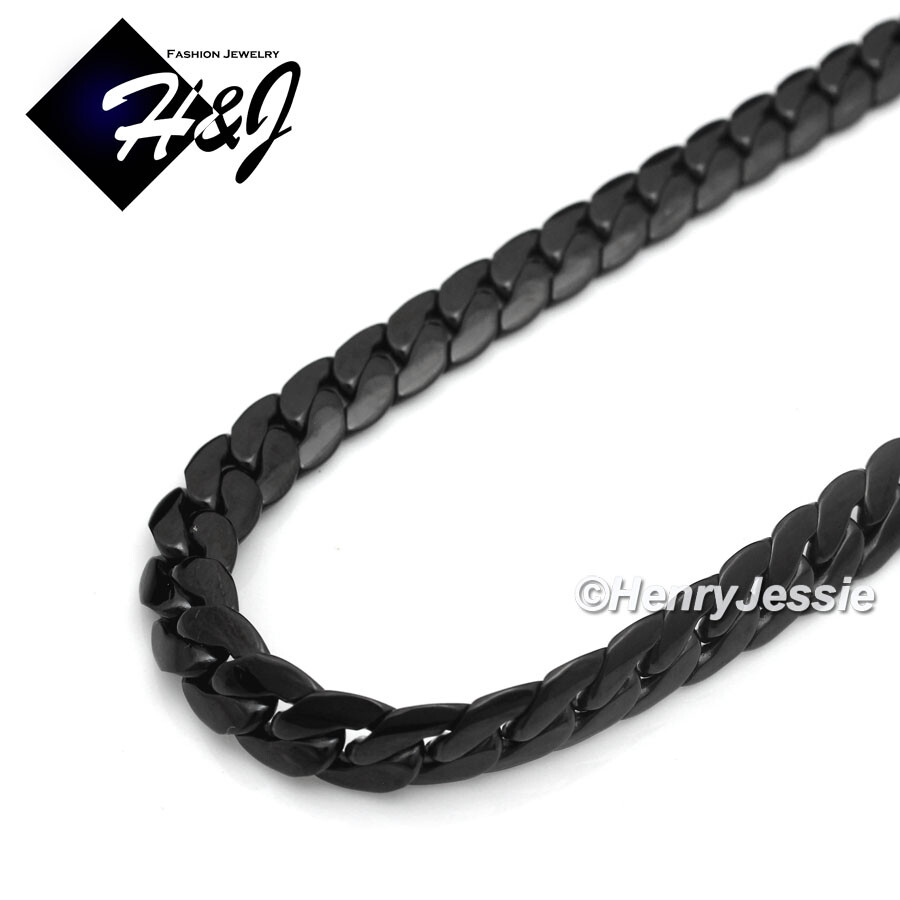 18-40″MEN Stainless Steel 3/4/6/8mm Black Plated Miami Cuban Chain Necklace*B155