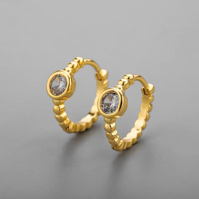 925 Sterling Silver Gold Plated CZ Huggie Hoop Earrings 10mm Women Girls Gift