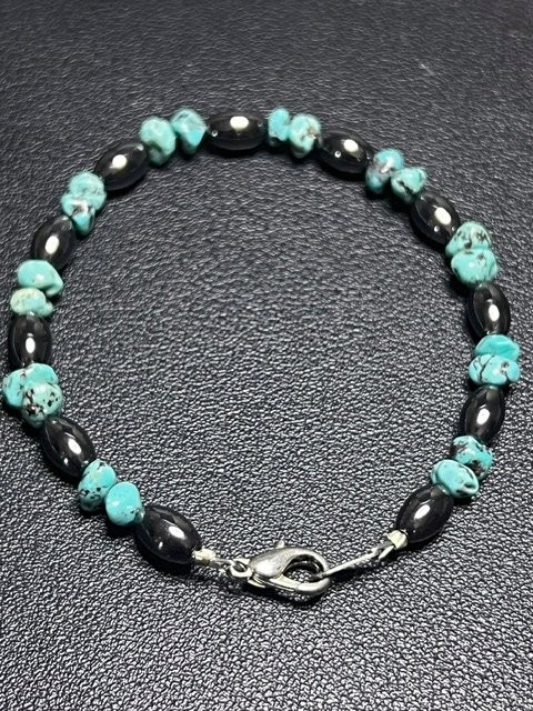 B6175 Turquoise Hematite Beaded Bracelet Gemstone Healing Energy boho 7.5″