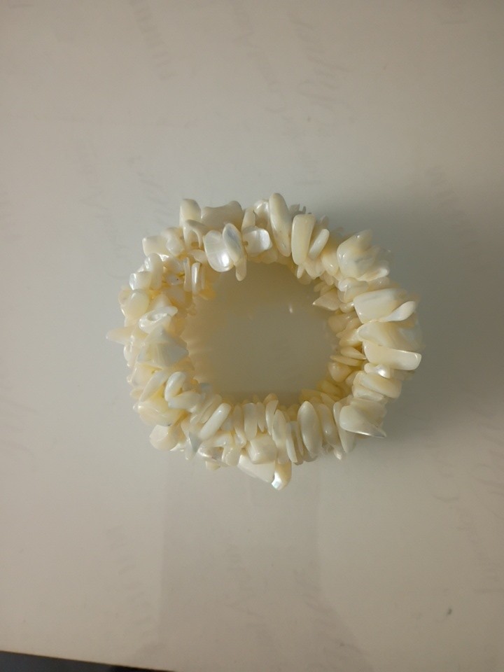 Stretch Beaded Bracelet White Mother of Pearl Chip Wide