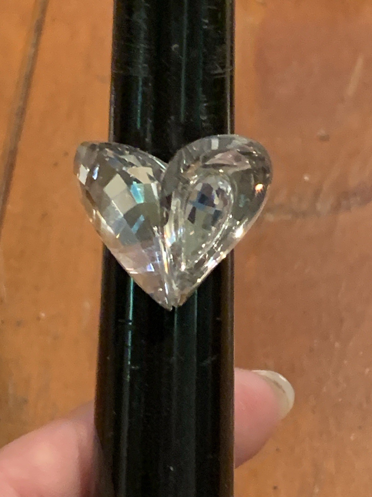 RARE Swarovski Swan Signed Crystal Large Heart Cocktail Ring Size 8.75 STUNNING