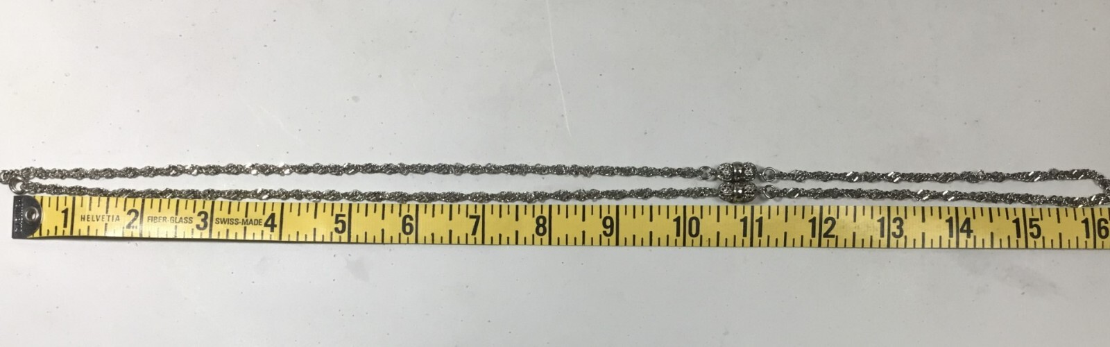 Silver tone, sparkly necklace, 32″ diamond cut rope chain, spring ring