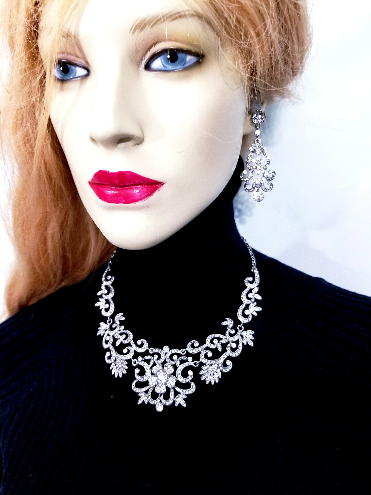 Clear Rhinestone Necklace, Necklace Earring Set, Bridesmaid Crystal Necklace