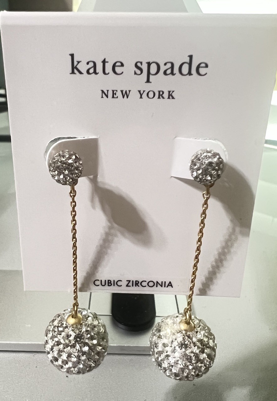 Kate Spade NY Razzle Dazzle Pave Orb Linear Drop Dangle Earrings gold cz