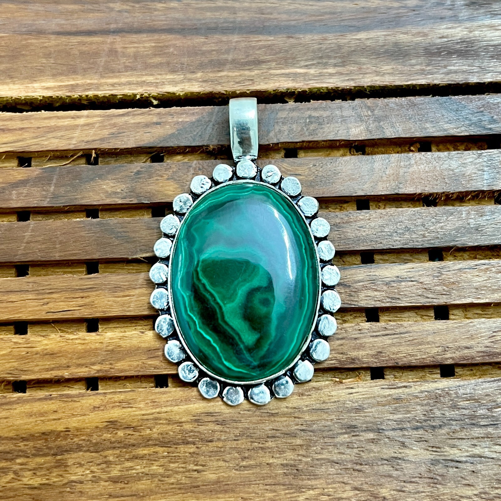 Malachite Natural Gemstone 925 Sterling Silver Handmade Jewelry Pendant 2.05″