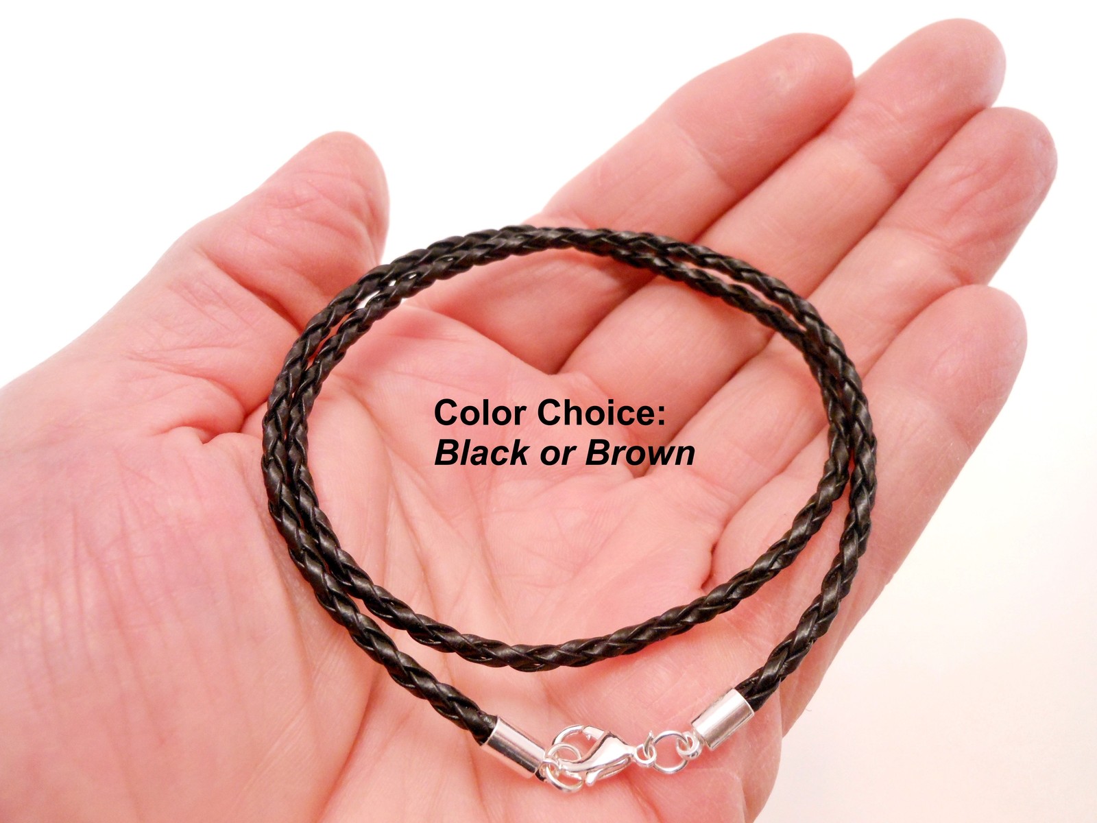 Black Braided 3mm Leather Cord Surfer Necklace with Lobster Clasp -Unisex