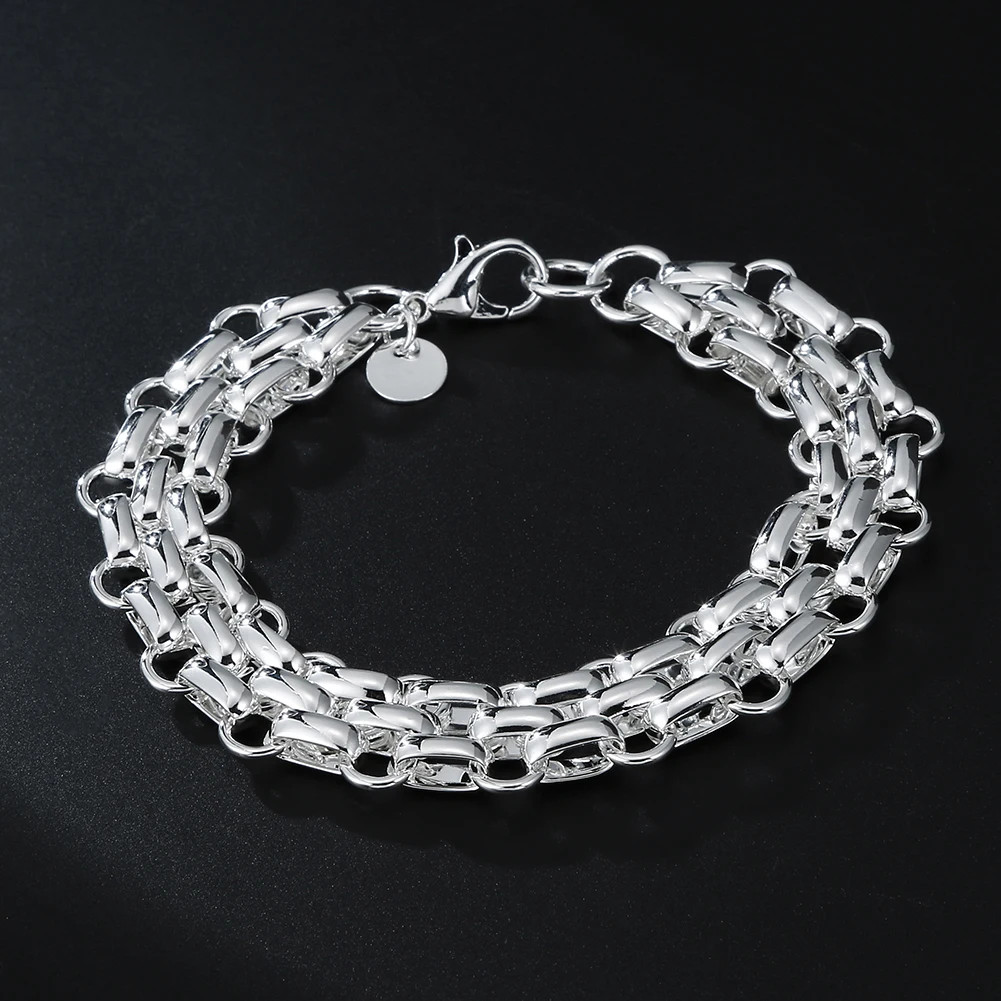 Lnterlocking Circle Color Silver Chain for Women Plated Bracelet
