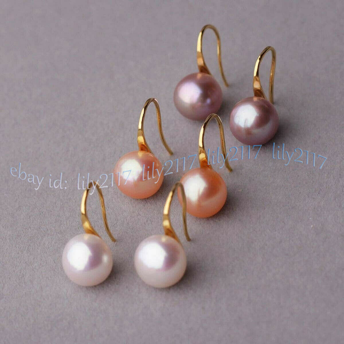 3 Pairs Genuine Natural Multicolor Freshwater Pearl Dangle Gold Hook Earrings