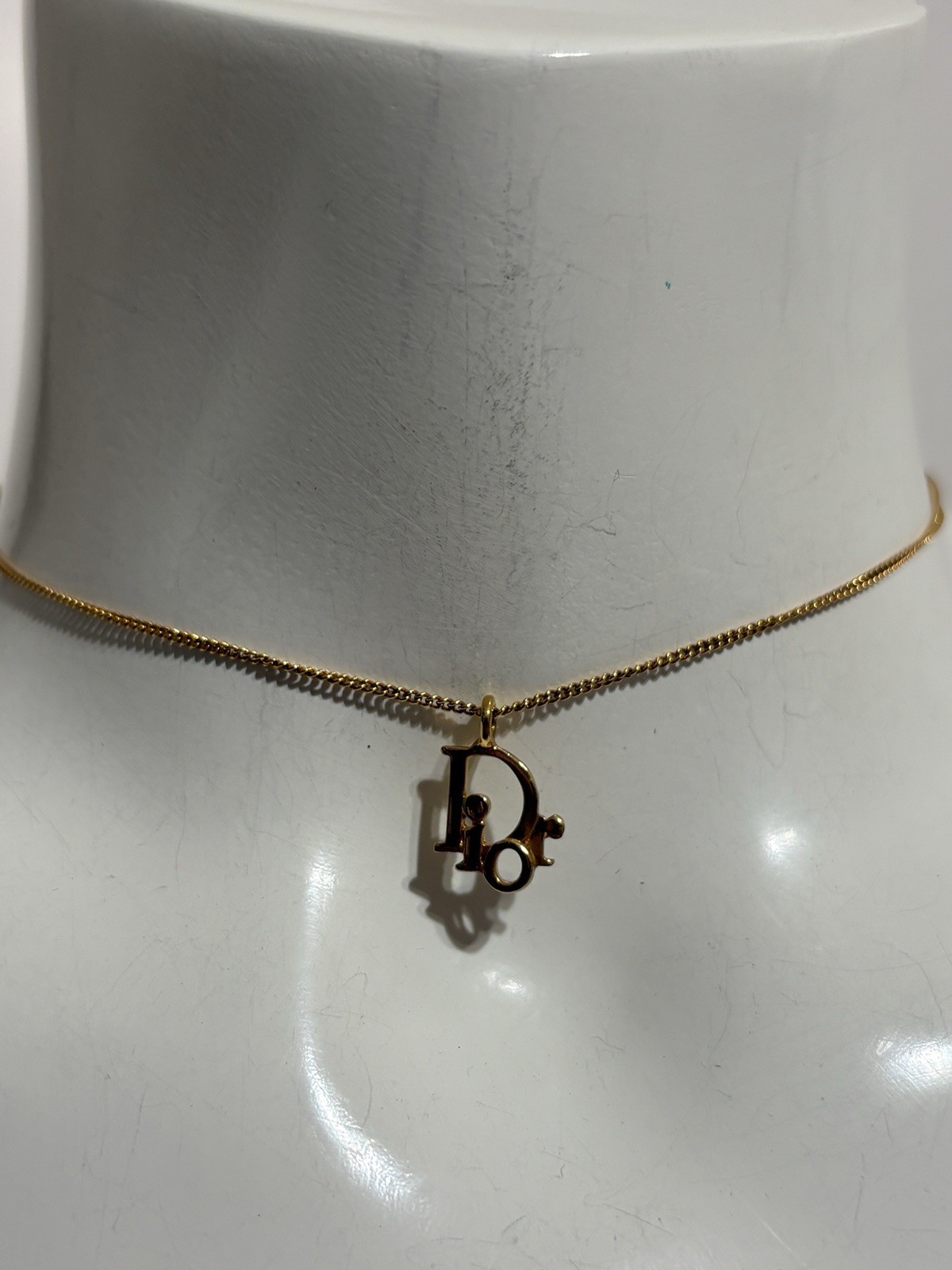 Vtg Christian Dior By John Galliano Mini Gold Logo Choker Necklace