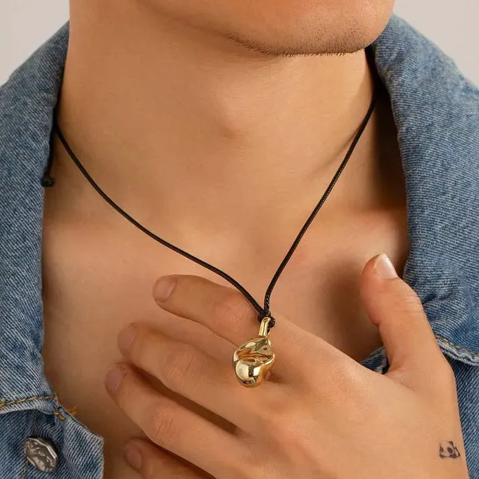 Geometric Cotton Pendant Necklace Adjustable Leather Cord Unisex Jewelry