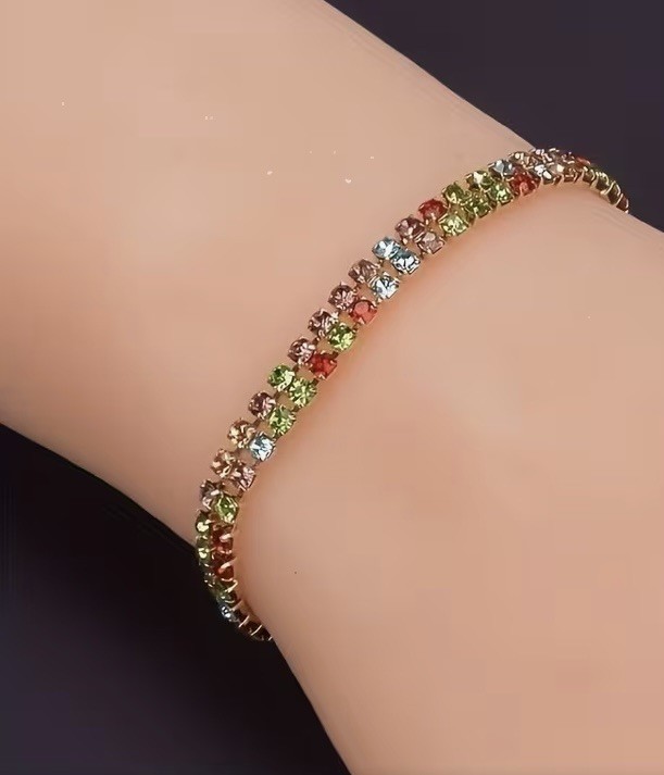 LGBTQIA+ Bracelet Rainbow Rhinestones Double Row Fold Over Clasp Sz 7 New