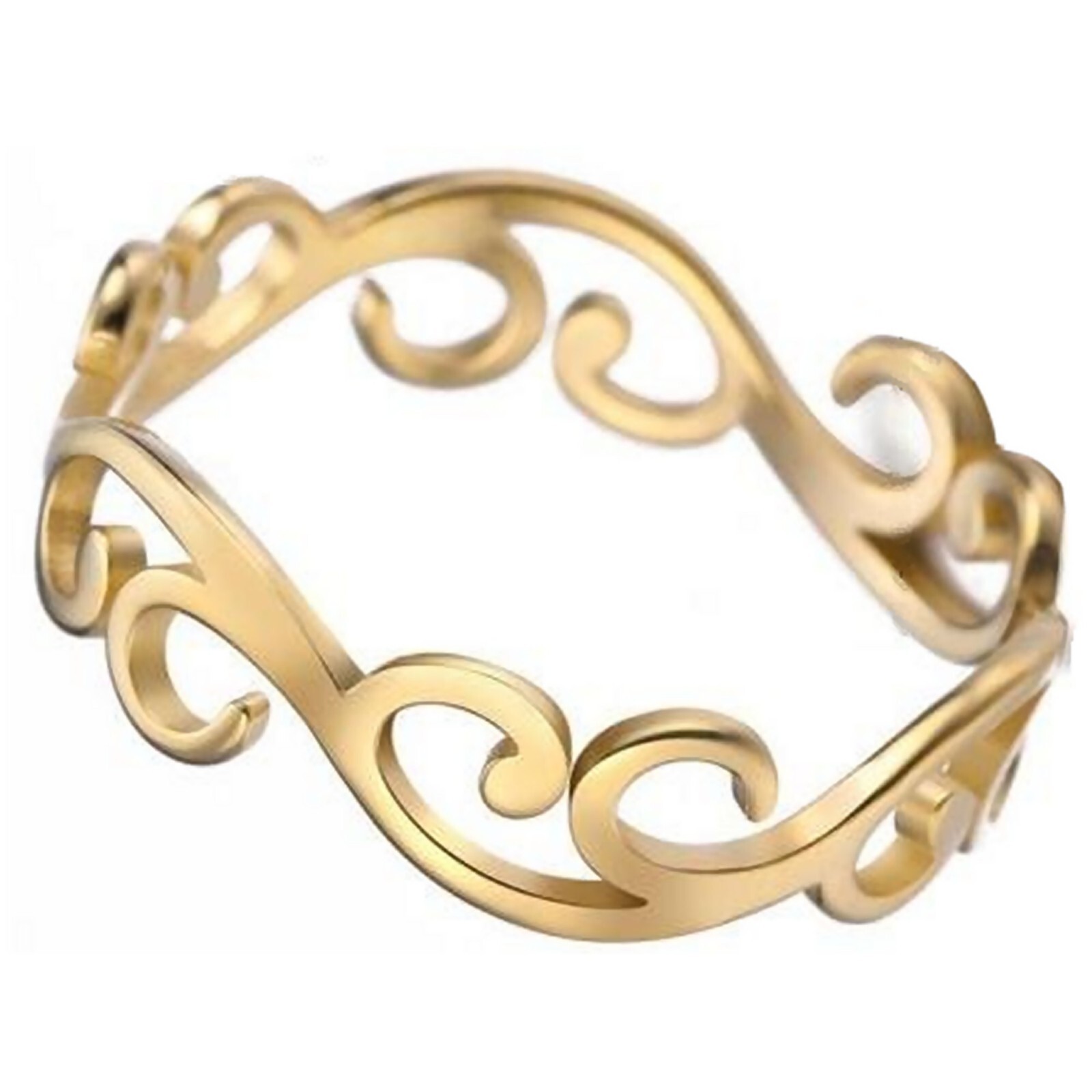 Boho Art Nouveau Ring Gold PVD Plated Stainless Steel Filigree Bohemian Band