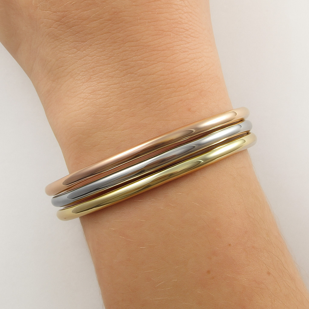 Solid Brass Bangle Set 65mm – 4mm Gold Rose Rhodium Plated Non Hollow Jewelry