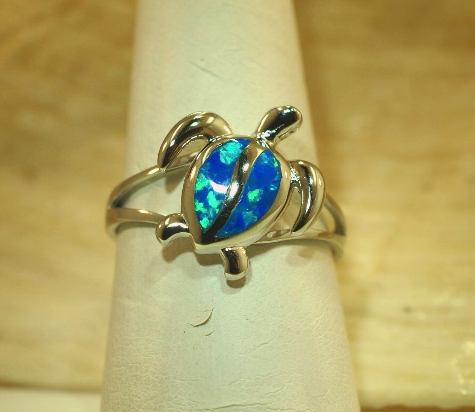 13.5MM RHODIUM 925 SILVER INLAID OPAL HAWAIIAN PETROGLYPH TURTLE RING 5.5-12