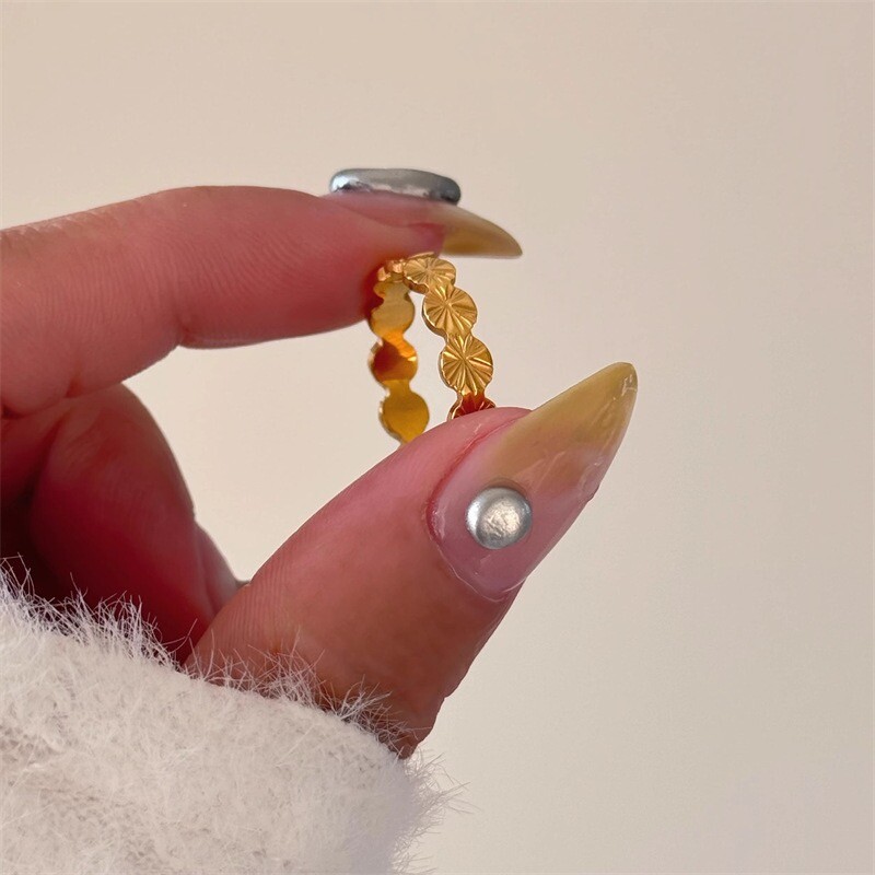 Woman 18k Gold Plated Stainless Steel Discs Texture Band Ring 6-9