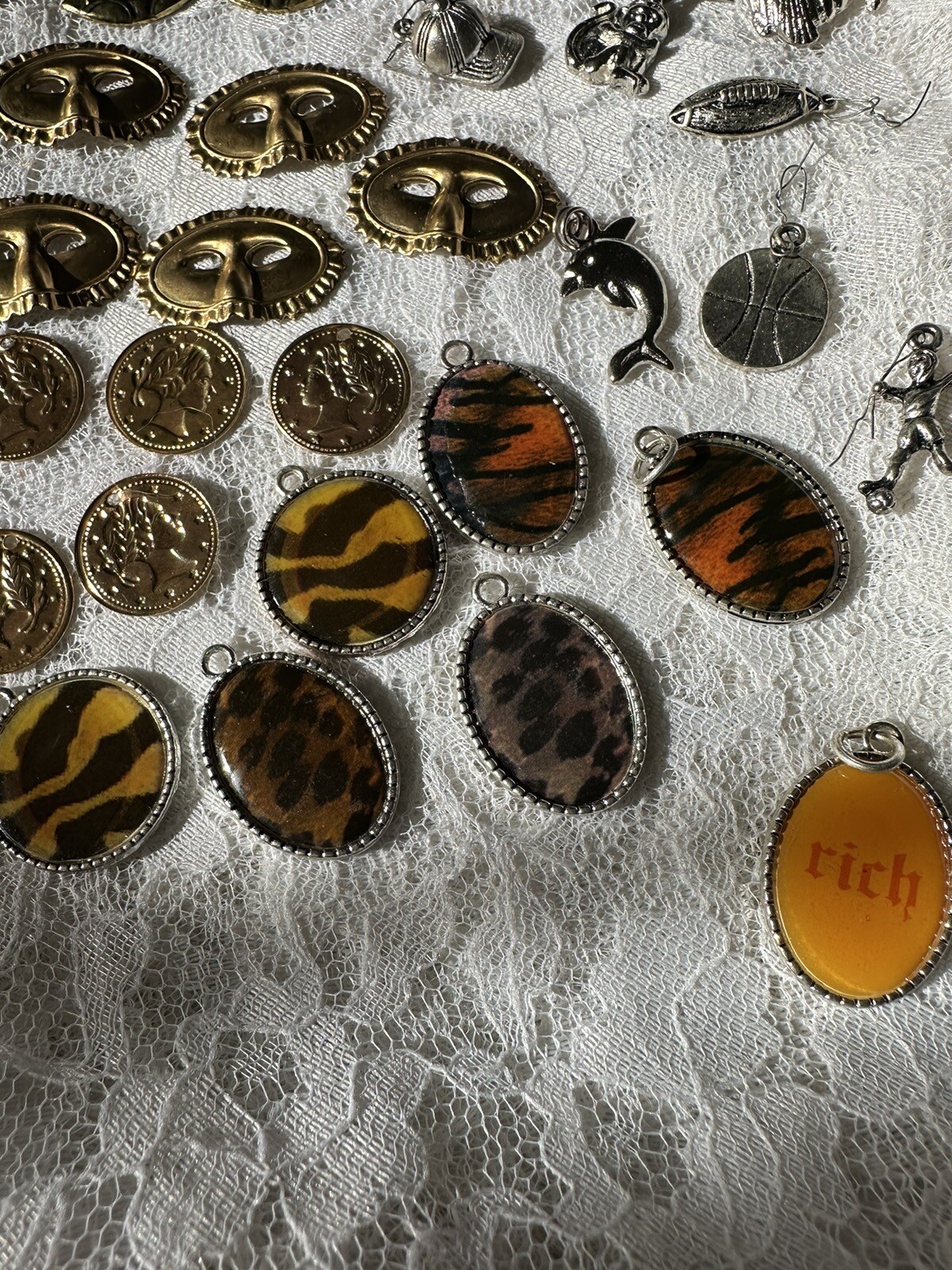 Huge Lot Of Charms King Tut Masks Sports Hearts Unicorn Tennis Scissors Coins