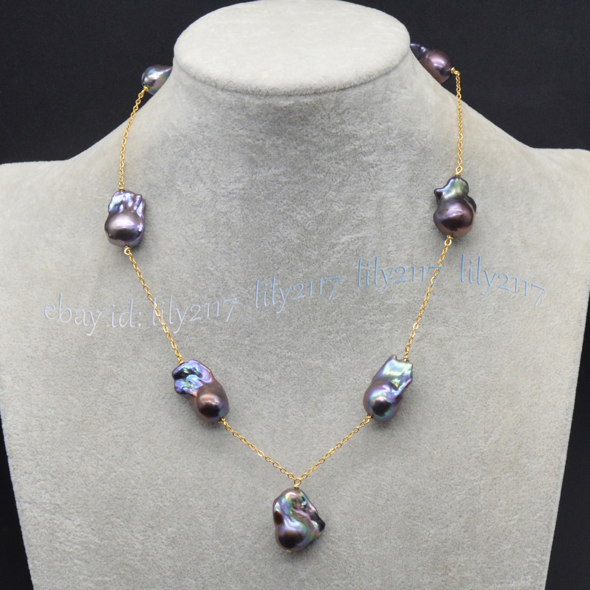 18″ 20-26mm Peacock-Black Baroque Reborn Keshi Pearl Necklace Pendant